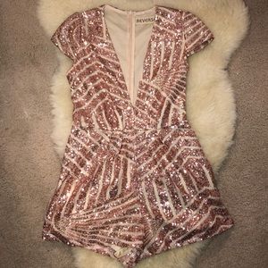 Gold sequin deep V romper
